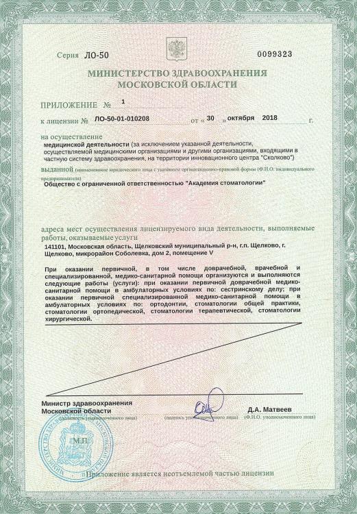 Приложение к лицензии